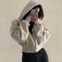 Korean Hood Shirt Women Fashion Fleece Lined Loose Hoodies Zipper Long Sleeve Crop Tops Harajuku Female Jackets Coats Sweatshirt