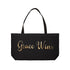 Grace Wins Weekender Tote Bag - Inspirational Black & Gold Beach/Travel Bag