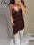 Vintage Brown Lace Patchwork Women Dress Sexy Sleeveless Backless Female Dresses 2025 Summer Autumn Party Lady Robe New